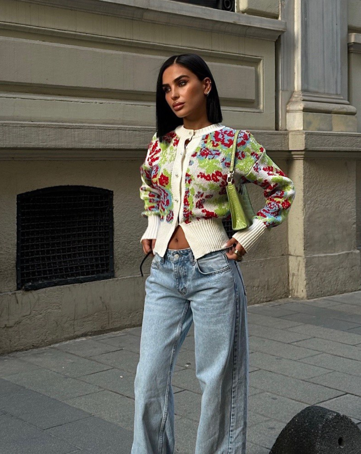 Knitted floral print - Cardigan