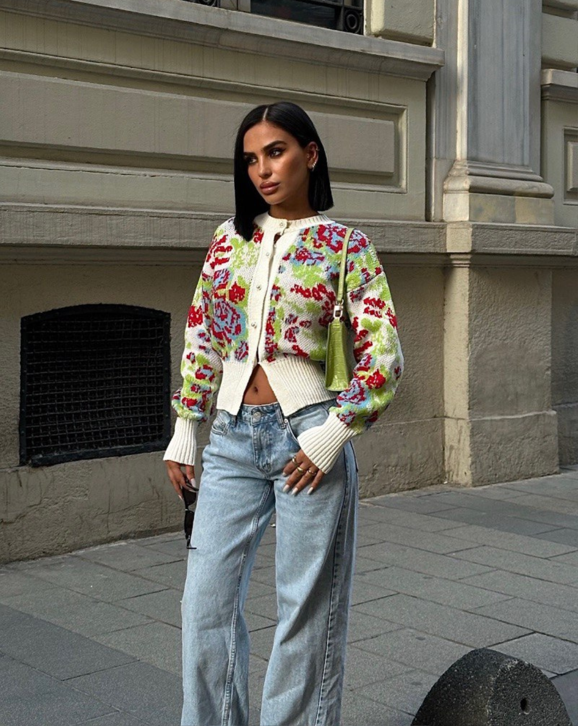 Knitted floral print - Cardigan