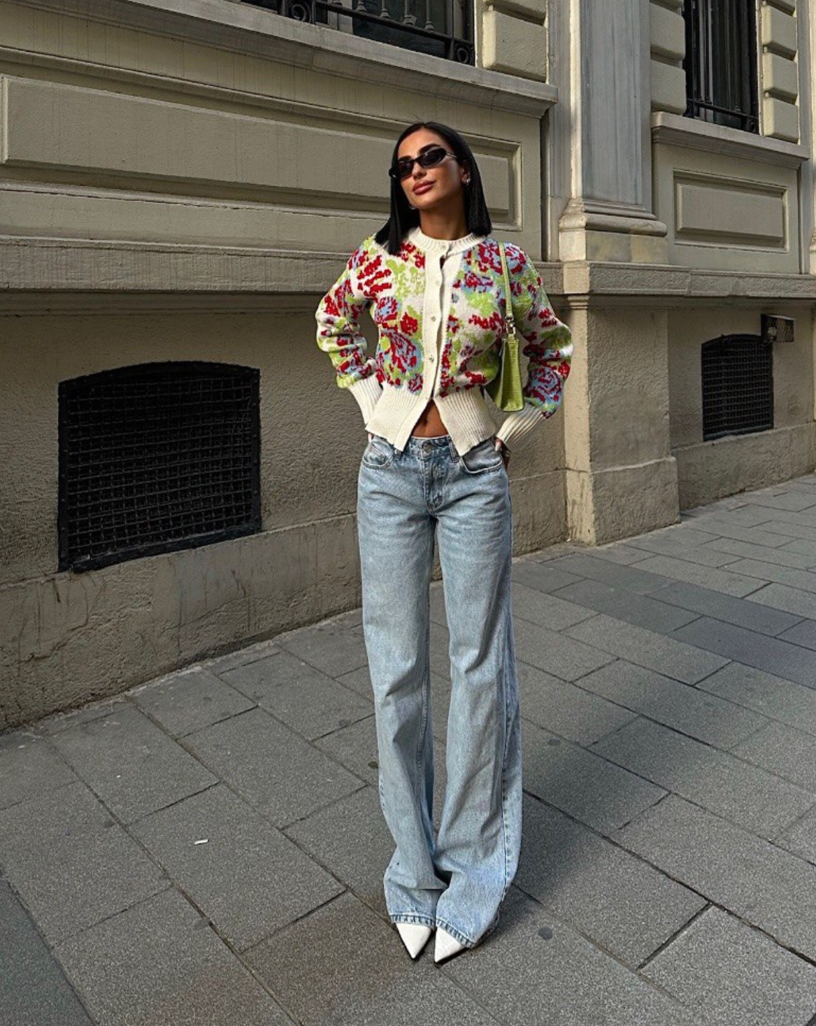 Knitted floral print - Cardigan
