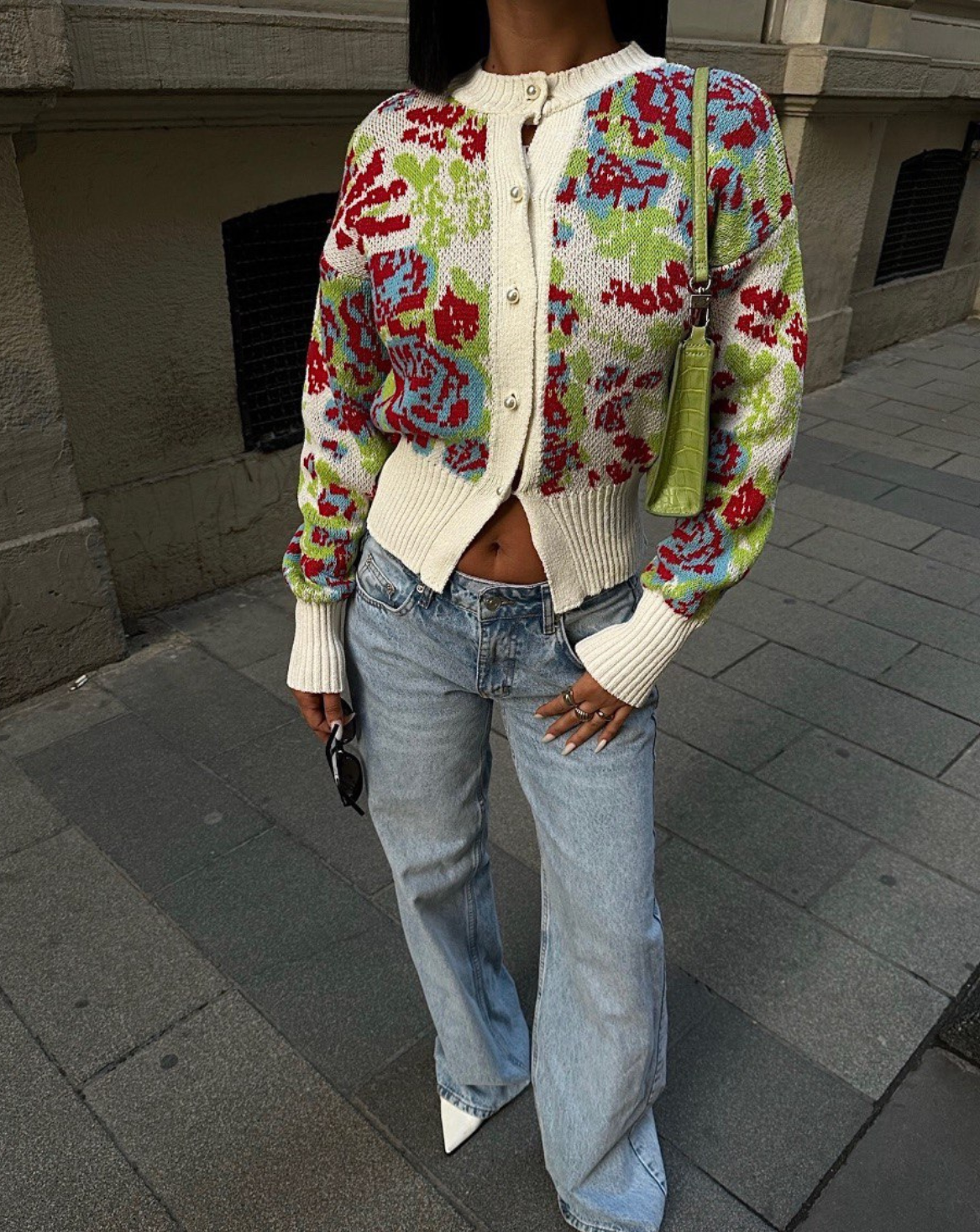 Knitted floral print - Cardigan