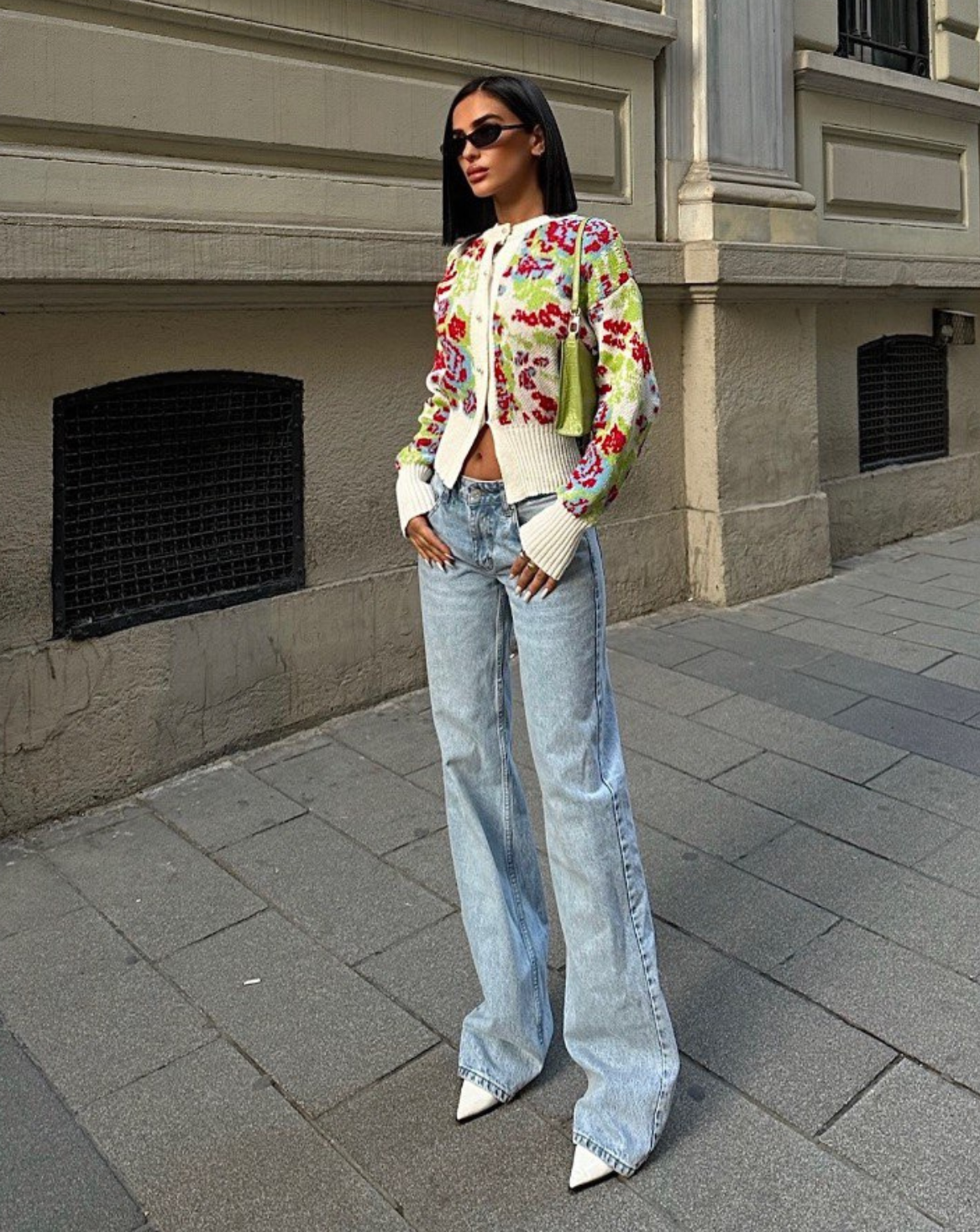 Knitted floral print - Cardigan