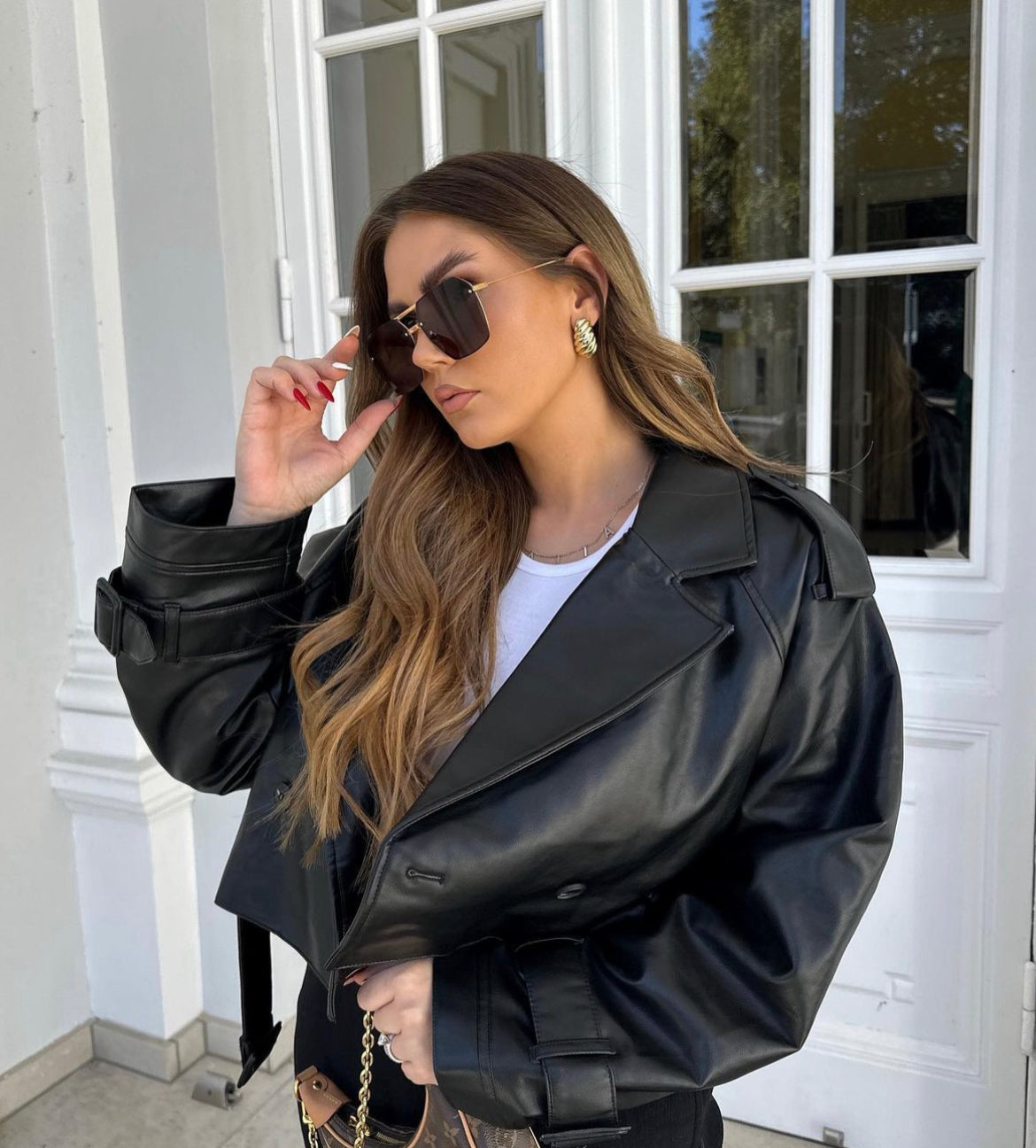 Verona Cropped Trench Jacket in Leather