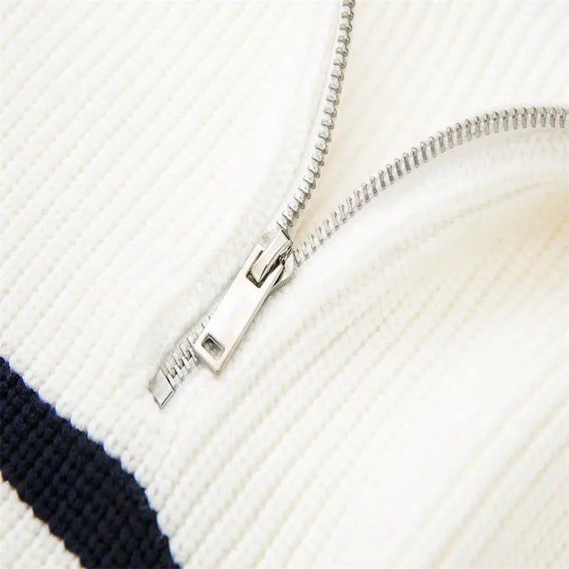 Striped Zip Up Sweater – ORIYA